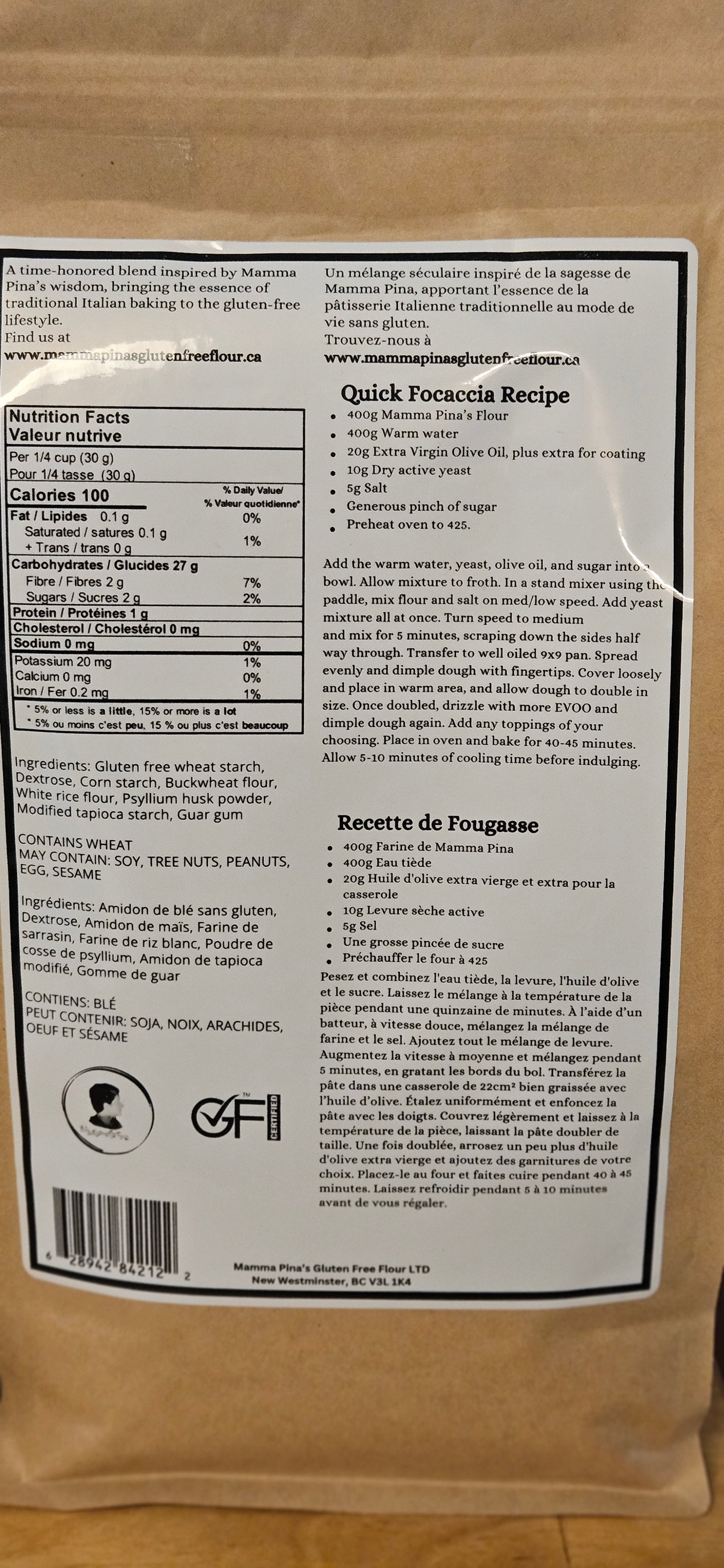 Mamma Pina's Gluten Free Flour Blend in a 1kg bag